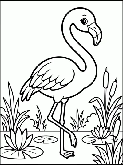 Desenho de Flamingo no Lago para colorir