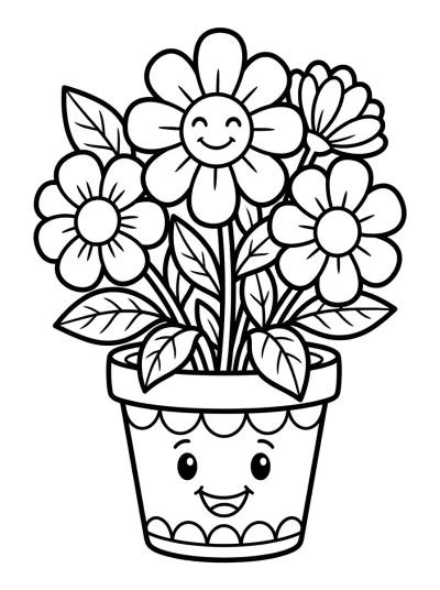 Desenho de Flor no Vaso para colorir