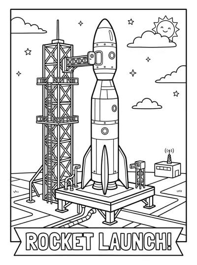 Desenho de Foguete na Plataforma para colorir