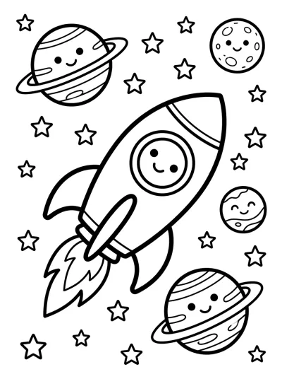 Desenho de Foguete no Espaço para colorir