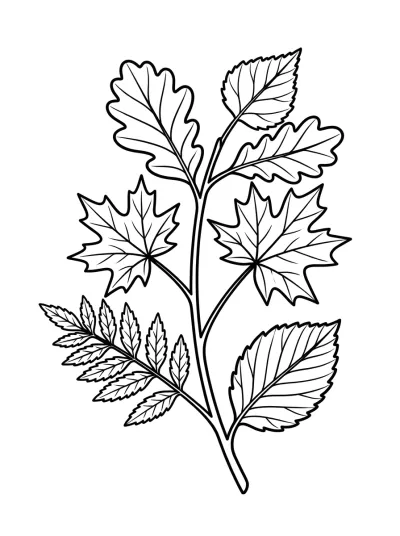 Desenho de Galho com Folhas para colorir