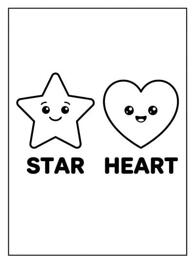 Desenho de Estrela e Coração para colorir