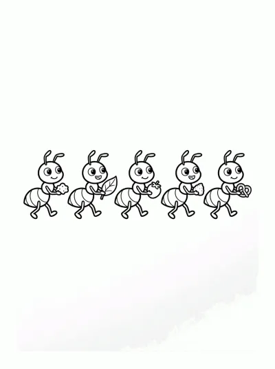 Desenho de Fila de Formigas para colorir