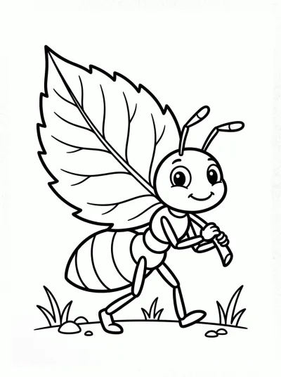 Desenho de Formiga com Folha para colorir