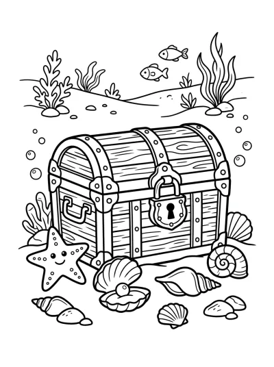 Desenho de Baú do Tesouro no Mar para colorir