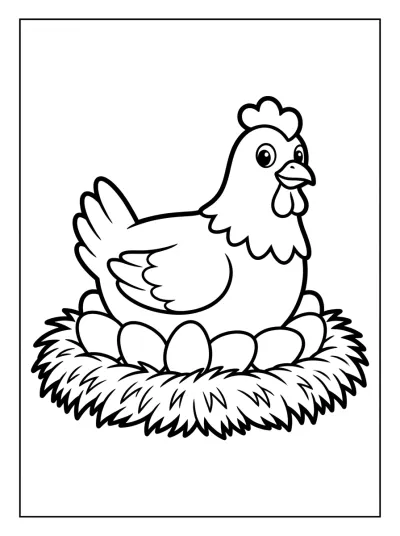 Desenho de Galinha no Ninho para colorir