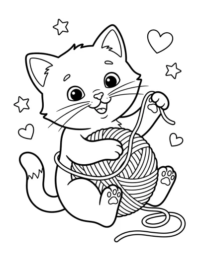 Desenho de Gatinho com Novelo para colorir