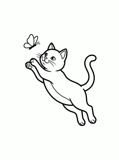 Desenho de Gato e Borboleta para colorir