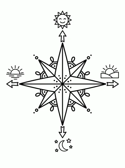 Desenho de Rosa dos ventos para colorir