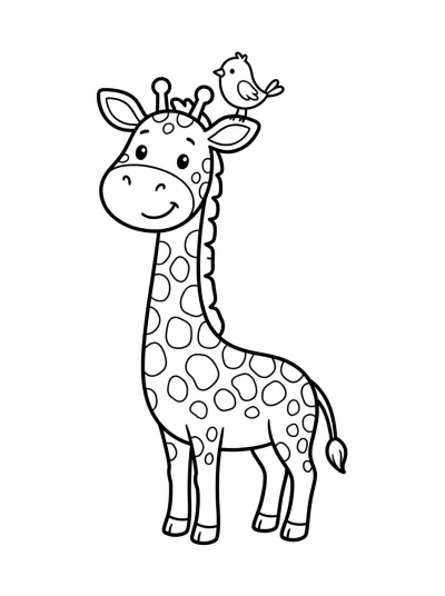 Desenho de Girafa com Passarinho para colorir
