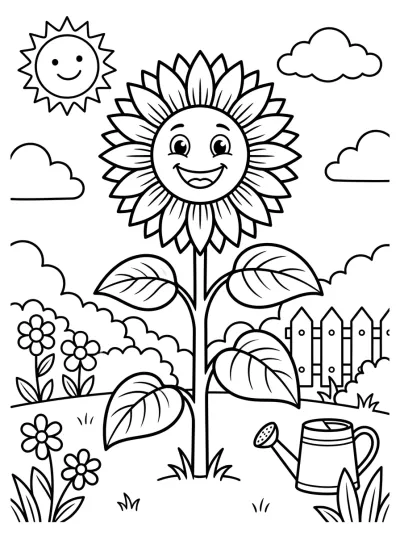 Desenho de Girassol Sorridente para colorir