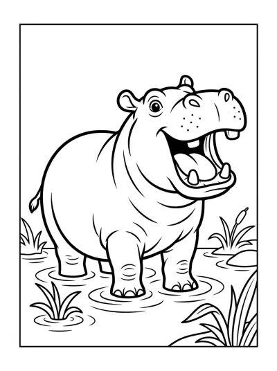 Desenho de Hipopótamo na Água para colorir
