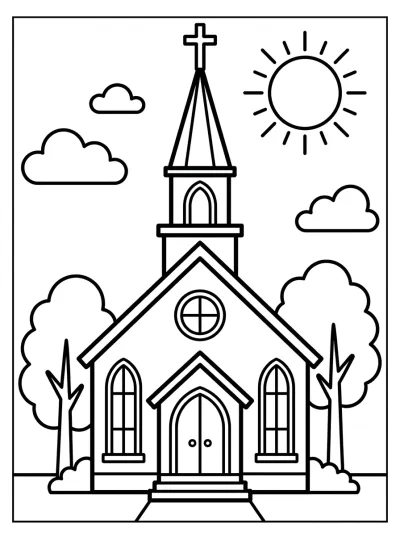 Desenho de Igreja com Torre para colorir