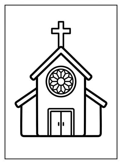 Desenho de Igreja com Vitral para colorir