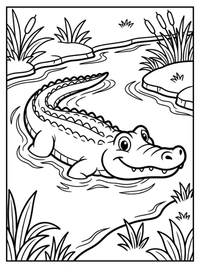 Desenho de Jacaré no Rio para colorir