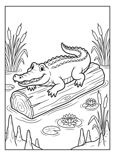 Desenho de Jacaré no Tronco para colorir