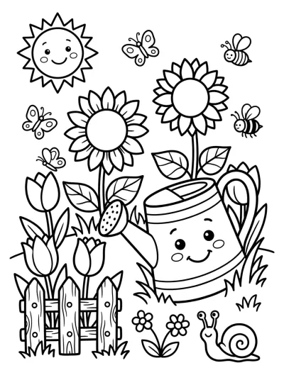 Desenho de Jardim com Regador para colorir