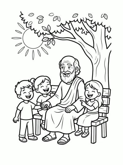 Desenho de Jesus e as Crianças para colorir