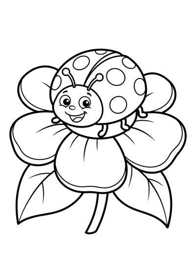 Desenho de Joaninha na Flor para colorir