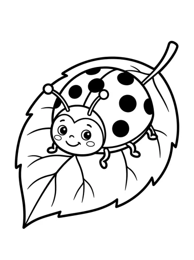 Desenho de Joaninha na Folha para colorir