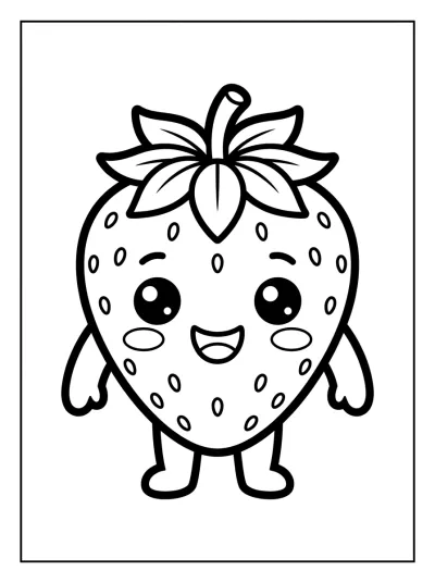 Desenho de Morango Kawaii para colorir