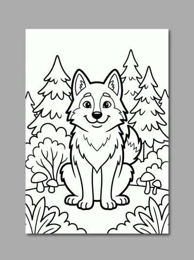 Desenho de Lobo na Floresta para colorir