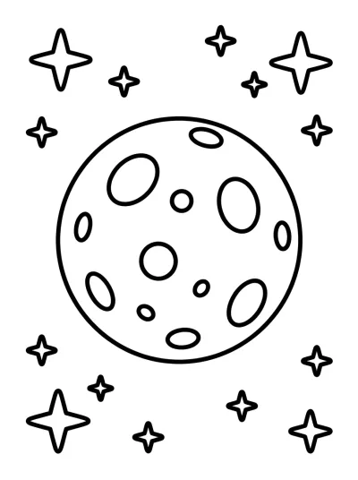 Desenho de Lua Cheia com Estrelas para colorir