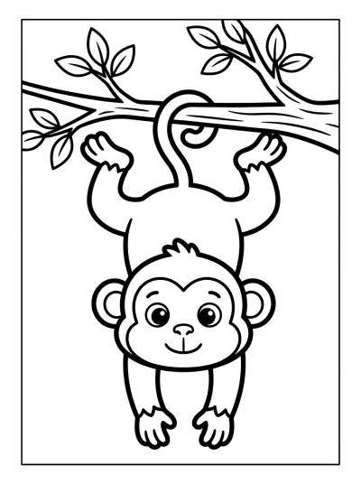 Desenho de Macaco na Árvore para colorir