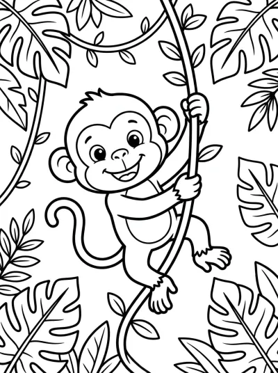 Desenho de Macaco no Cipó para colorir