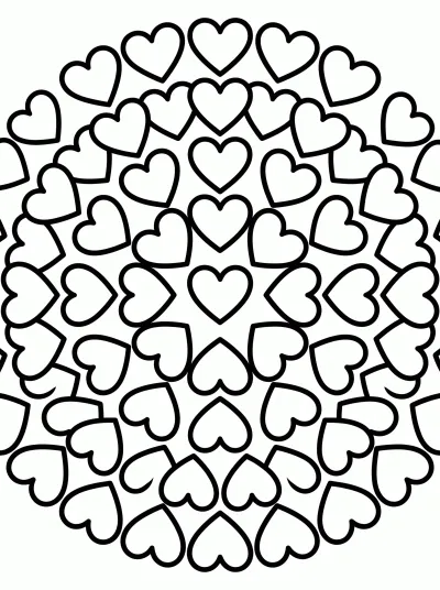 Desenho de Mandala de Corações para colorir