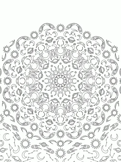 Desenho de Mandala Cósmica para colorir
