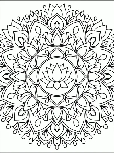 Desenho de Mandala de Lótus para colorir