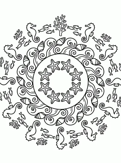 Desenho de Mandala do Oceano para colorir