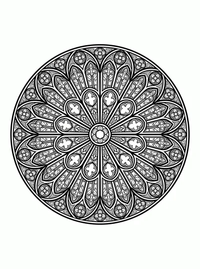 Desenho de Mandala Rosácea de Catedral para colorir