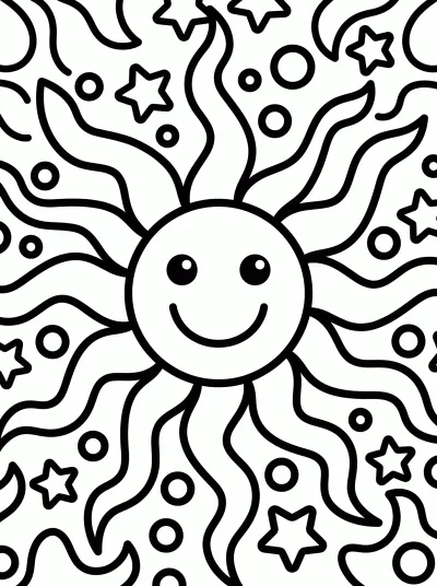 Desenho de Mandala do Sol Sorridente para colorir