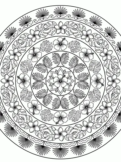 Desenho de Mandala Tropical para colorir