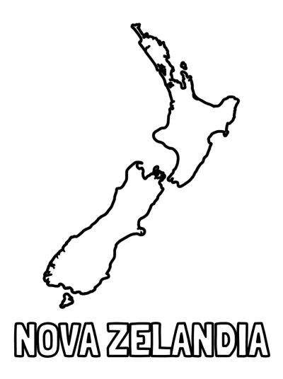 Desenho de Mapa da Nova Zelândia para colorir
