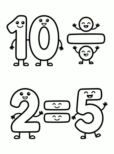 Desenho de Divisão 10 ÷ 2 = 5 para colorir