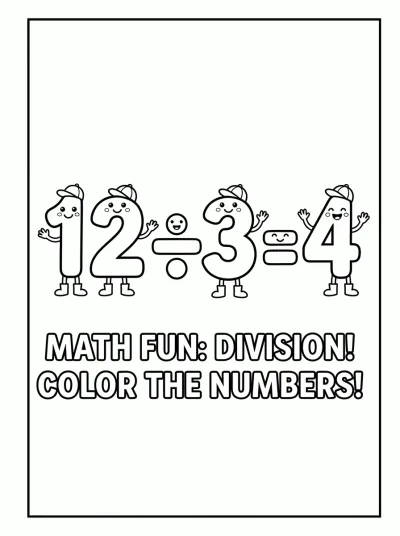 Desenho de Divisão 12 ÷ 3 = 4 para colorir