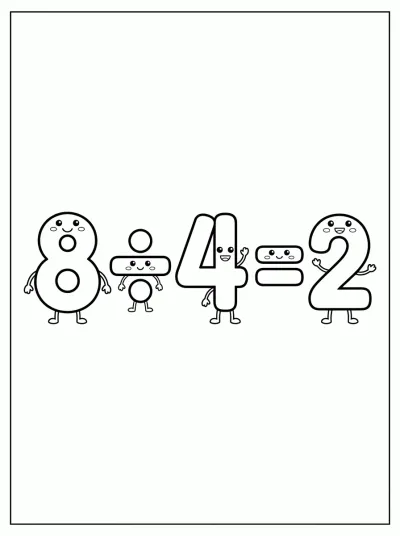 Desenho de Divisão 8 ÷ 4 = 2 para colorir