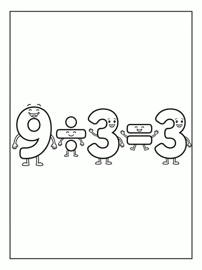 Desenho de Divisão 9 ÷ 3 = 3 para colorir