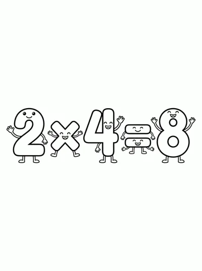 Desenho de Multiplicação 2 × 4 = 8 para colorir