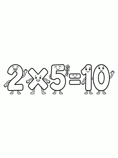 Desenho de Multiplicação 2 × 5 = 10 para colorir