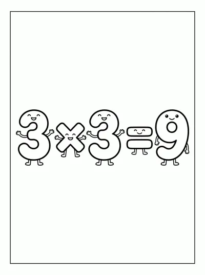 Desenho de Multiplicação 3 × 3 = 9 para colorir