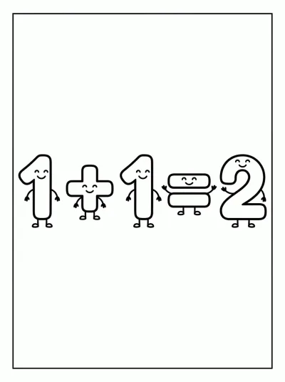 Desenho de Soma 1 + 1 = 2 para colorir