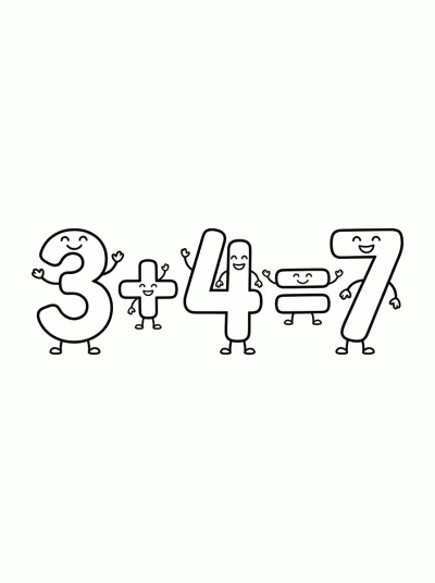 Desenho de Soma 3 + 4 = 7 para colorir