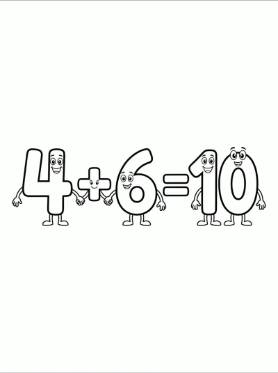 Desenho de Soma 4 + 6 = 10 para colorir