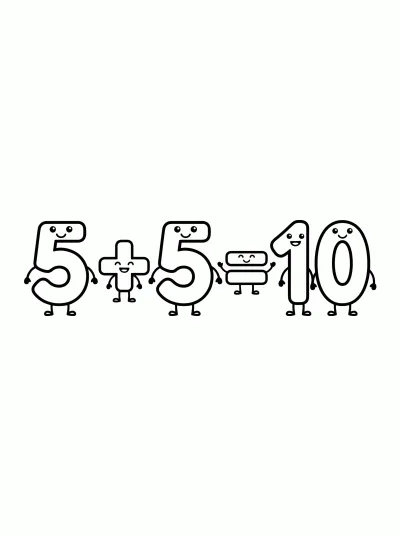 Desenho de Soma 5 + 5 = 10 para colorir