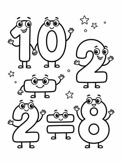 Desenho de Subtração 10 - 2 = 8 para colorir