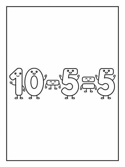 Desenho de Subtração 10 - 5 = 5 para colorir
